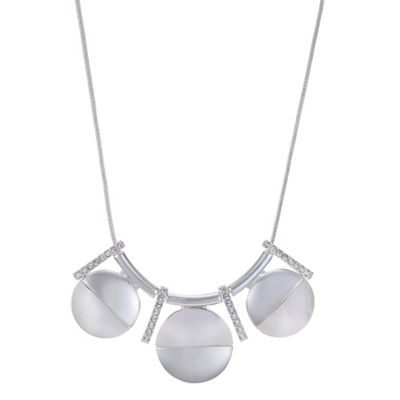 Silver pearl half disc pave necklace